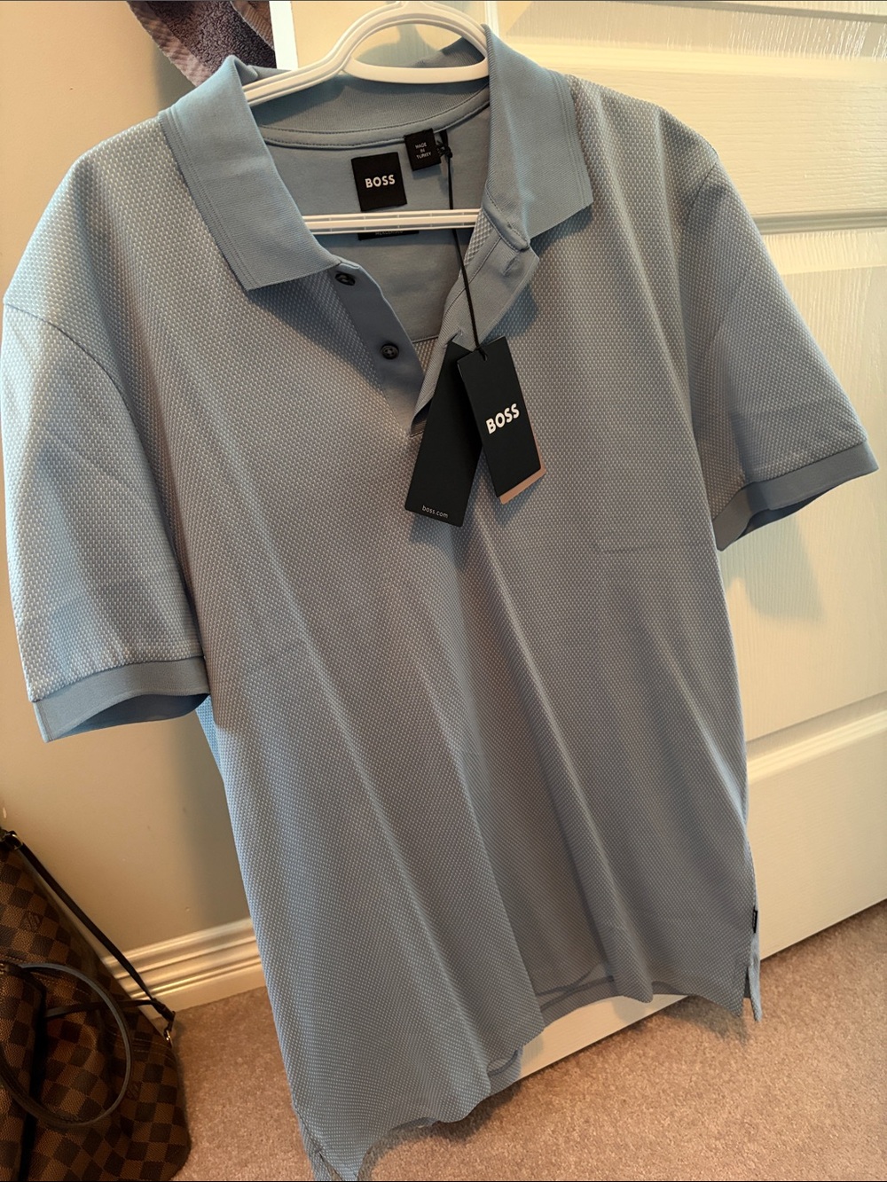 BOSS Men's Pale Blue Slim Fit Polo
